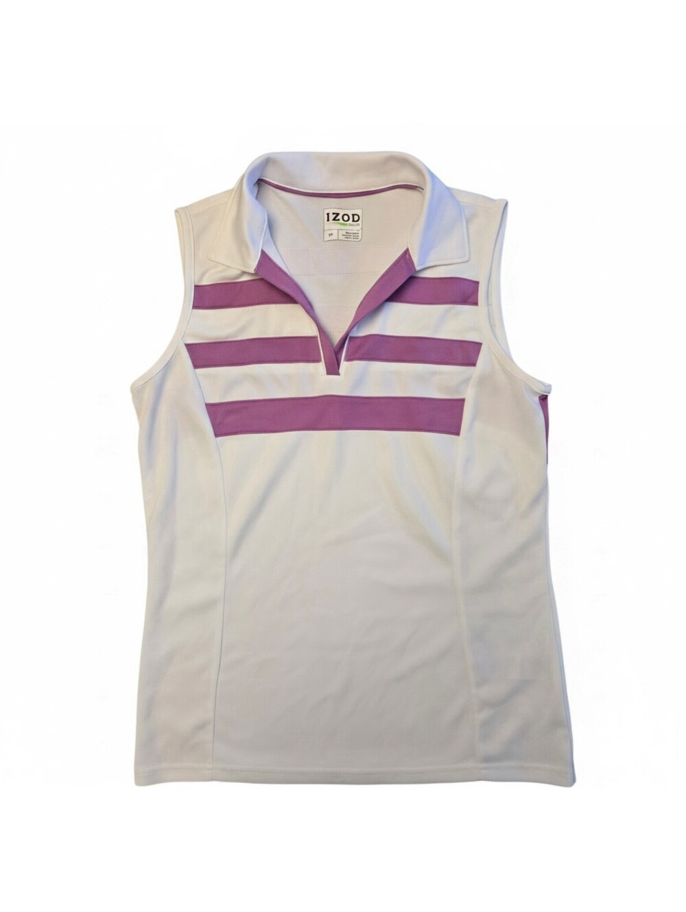 IZOD Golf White and Purple Striped Sleeveless Polo Small